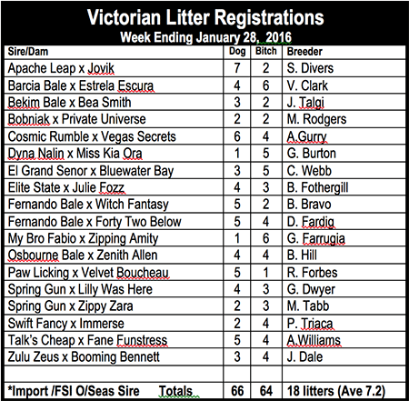 Victorian Litter Registrations 4/3/2016